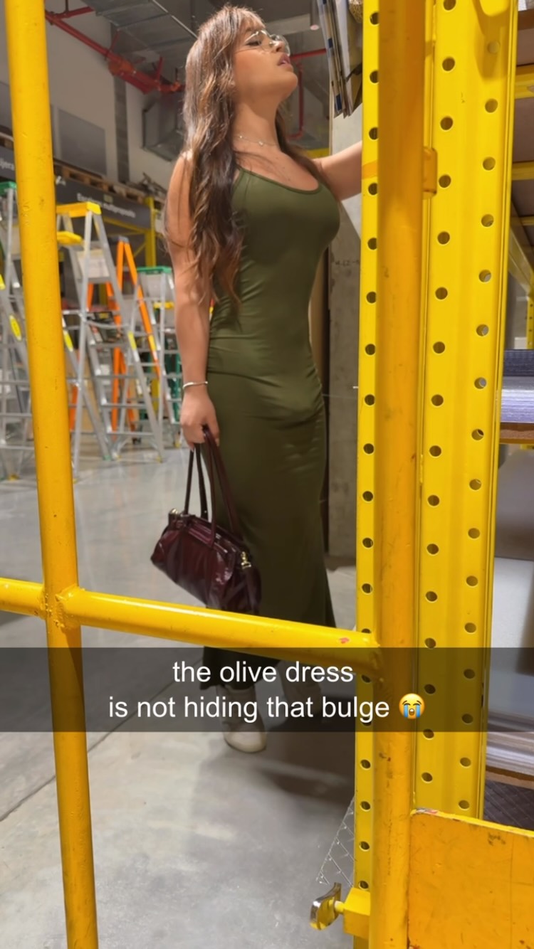 That olive dress wasn't hiding much 👀😭